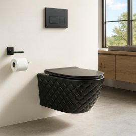 DiamondBlack – Özel Desenli Siyah Asma Klozet (Amortisörlü Kapak Dahil)