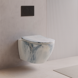 BlueMarble – Mavi Mermer Desenli Asma Klozet (Amortisörlü Kapak Dahil)