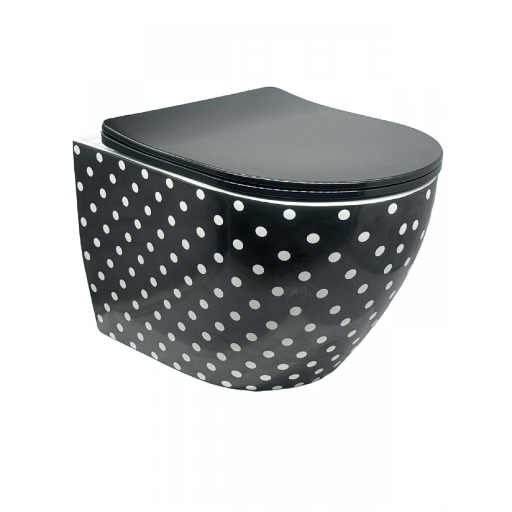 Polka Black – Puantiyeli Siyah Asma Klozet (Amortisörlü Kapak Dahil)