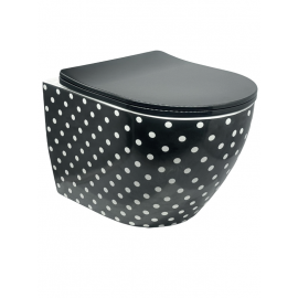 Polka Black – Puantiyeli Siyah Asma Klozet (Amortisörlü Kapak Dahil)