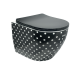 Polka Black – Puantiyeli Siyah Asma Klozet (Amortisörlü Kapak Dahil)