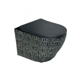 GeoBlack – Geometrik Desenli Siyah Asma Klozet (Amortisörlü Kapak Dahil)