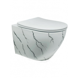 MarbleWhite – Mermer Desenli Beyaz Asma Klozet (Amortisörlü Kapak Dahil)