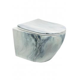 BlueMarble – Mavi Mermer Desenli Asma Klozet (Amortisörlü Kapak Dahil)