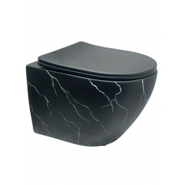 MarbleBlack – Mermer Desenli Siyah Asma Klozet (Amortisörlü Kapak Dahil)