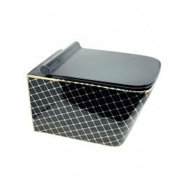 BlackGold Square – Desenli Siyah Gold Kare Asma Klozet (Amortisörlü Kapak Dahil)