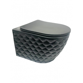 DiamondBlack – Özel Desenli Siyah Asma Klozet (Amortisörlü Kapak Dahil)