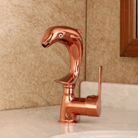 DolphinRose Yunus Figürlü Rose Gold Lavabo Bataryası – 360° Döner Başlık, Su Tasarruflu