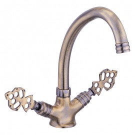 Rustica360 Antik Eskitme Lavabo Bataryası – Çift Kollu, 360° Döner Borulu, Eskitme Gövde