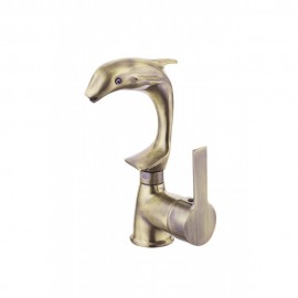 DolphinVintage Yunus Figürlü Antik Eskitme Lavabo Bataryası – 360° Döner Başlık, Su Tasarruflu