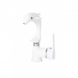 DolphinWhite Yunus Figürlü Mat Beyaz Lavabo Bataryası – 360° Döner Başlık, Su Tasarruflu