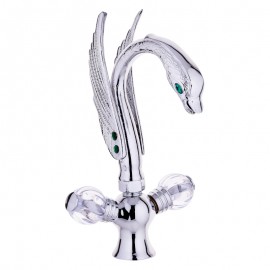 RoyalSwan Krom Kuğu Lavabo Bataryası – Çift Kristal Kollu, Parlak Krom Gövde