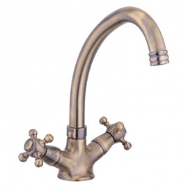 VintageRoyal Eskitme Antik Lavabo Bataryası – Çift Kollu, Eskitme Pirinç Gövde, 360° Döner Borulu