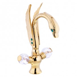 RoyalSwan Altın Kuğu Lavabo Bataryası – Çift Kristal Kollu, Gold Kaplama Lüks Tasarım