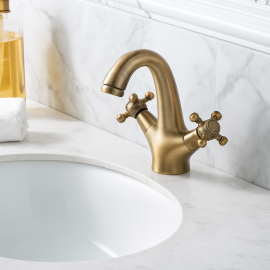 ClassicLine Eskitme Antik Lavabo Bataryası – Sabit Borulu, Çift Topuz Kollu