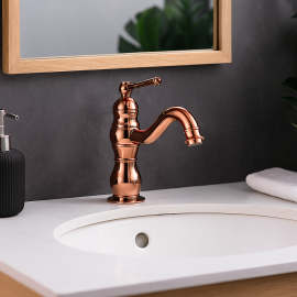 RetroRose Klasik Döner Borulu Rose Gold Bakır Lavabo Bataryası