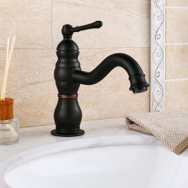 RetroBlack Klasik Döner Borulu Mat Siyah Lavabo Bataryası