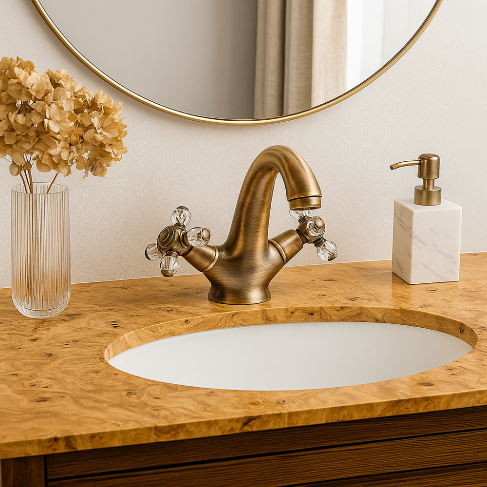 Antik Eskitme Kristal Kollu Lavabo Bataryası – Retro Klasik Tasarım, Su Tasarruflu Antik Eskitme Kristal Kollu Lavabo Bataryası – Retro Klasik Tasarım, Su Tasarruflu