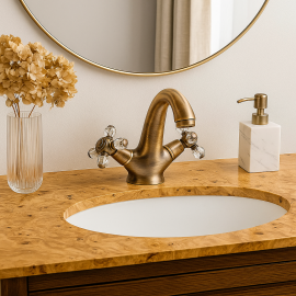 Antik Eskitme Kristal Kollu Lavabo Bataryası – Retro Klasik Tasarım, Su Tasarruflu