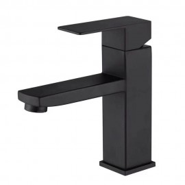 CubeLine Mat Siyah Lavabo Bataryası – Kare Gövde Tasarım, Su Tasarruflu