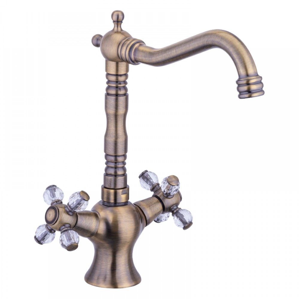 CrystalCross Antik Bronz Lavabo Bataryası – Kristal Kollu, Döner Borulu, Klasik Tasarım CrystalCross Antik Bronz Lavabo Bataryası – Kristal Kollu, Döner Borulu, Klasik Tasarım