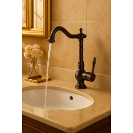 VintageBlack Etnik Desenli Mat Siyah Batarya – 360° Döner Başlık, Su Tasarruflu