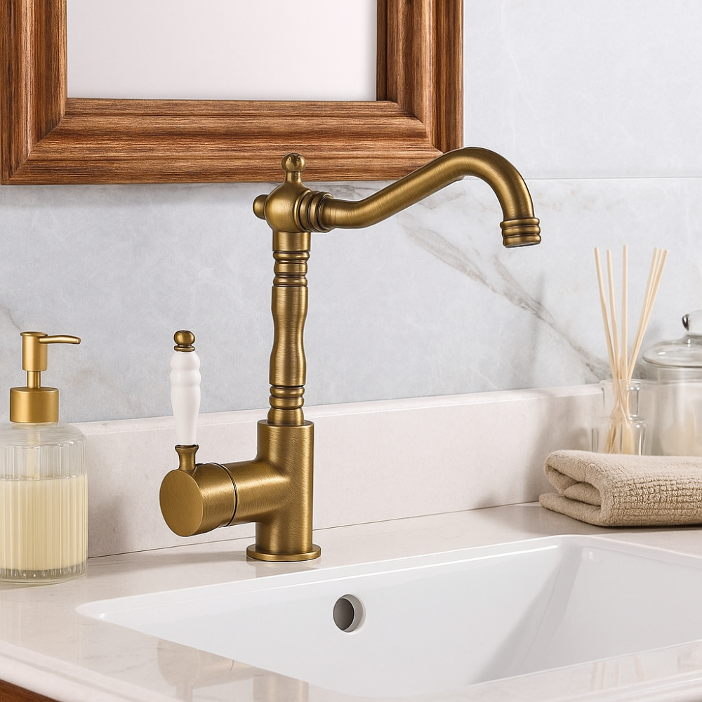 Valente Antik Eskitme Lavabo Bataryası – Kavisli Borulu, Klasik Tarz, Su Tasarruflu Valente Antik Eskitme Lavabo Bataryası – Kavisli Borulu, Klasik Tarz, Su Tasarruflu