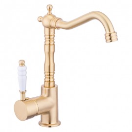 Valente Mat Gold Lavabo Bataryası – Kavisli Borulu, Saten Altın Yüzey, Su Tasarruflu