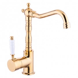 Valente Altın Gold Lavabo Bataryası – Kavisli Borulu, Klasik Tarz, Su Tasarruflu