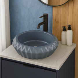 RoyalSmoke Duman Renk Yuvarlak Seramik Tezgah Üstü Çanak Lavabo – 42x42 cm