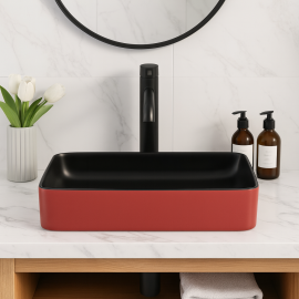RedLine Siyah & Kırmızı Dikdörtgen Seramik Tezgah Üstü Çanak Lavabo – 60x35 cm