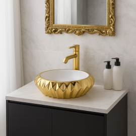 RoyalGold Yuvarlak Seramik Tezgah Üstü Çanak Lavabo – 42x42 cm