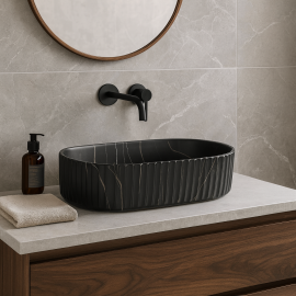 BlackStone Siyah Oval Seramik Tezgah Üstü Çanak Lavabo – 51x31 cm