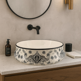 Ottoman Motif Desenli Seramik Tezgah Üstü Çanak Lavabo – 36x36 cm