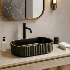 GoldLine Siyah Oval Seramik Tezgah Üstü Çanak Lavabo – 51x31 cm