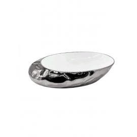 SilverWave Gümüş Oval Seramik Tezgah Üstü Çanak Lavabo – 52x32 cm