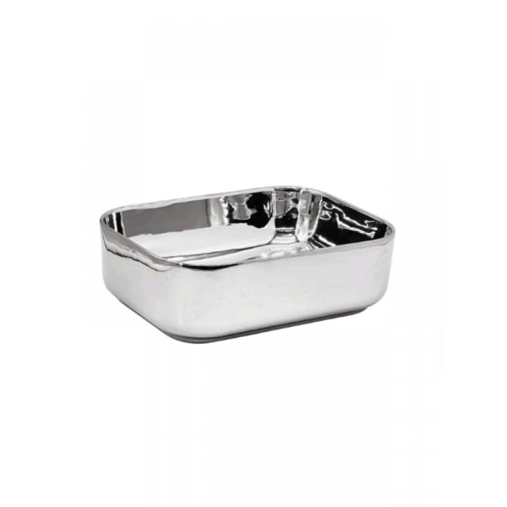 SilverEdge Gümüş Köşeli Seramik Tezgah Üstü Çanak Lavabo – 40x30 cm