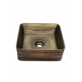 BronzeLine Mat Bronz & Kırmızı Bakır Kare Seramik Tezgah Üstü Çanak Lavabo – 40x40 cm