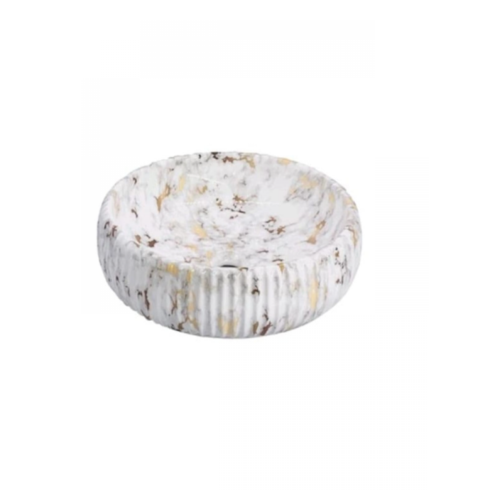 MarbleTouch Mermer Desenli Yuvarlak Seramik Tezgah Üstü Çanak Lavabo – 40x40 cm