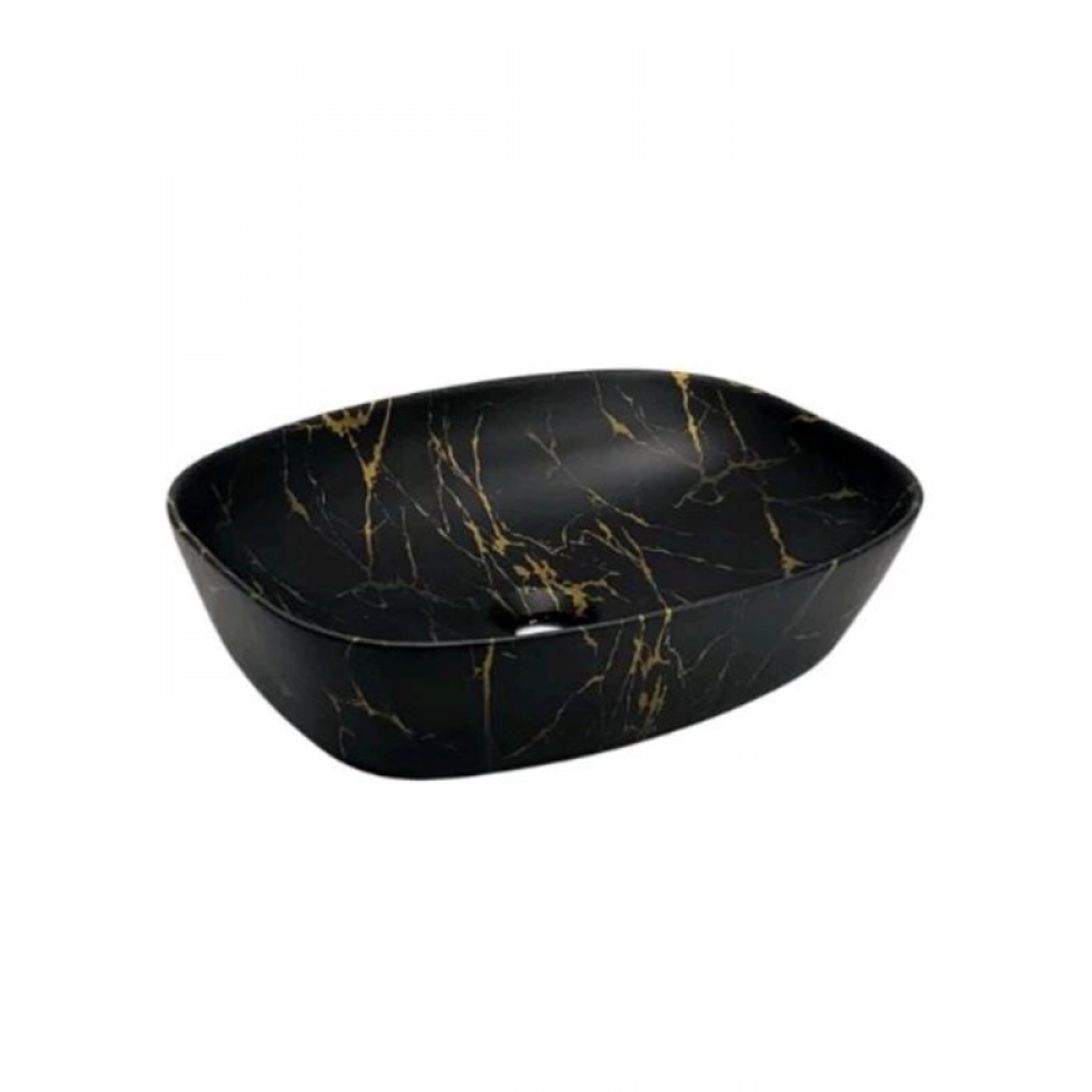 MarbleLine Siyah Mermer Desenli Seramik Tezgah Üstü Çanak Lavabo – 50x39 cm
