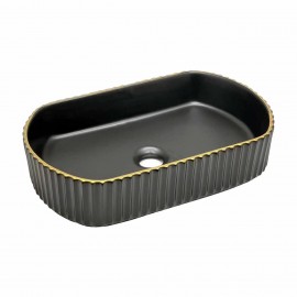 GoldLine Siyah Oval Seramik Tezgah Üstü Çanak Lavabo – 51x31 cm