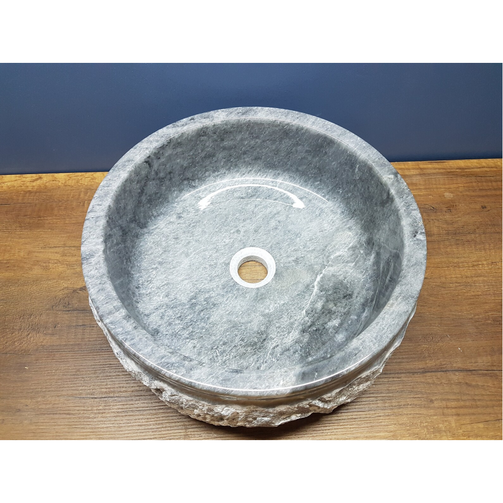 Gri Doğal Taş Yuvarlak Mermer Tezgah Üstü Lavabo – 42x42