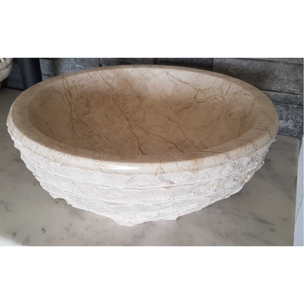 Bej Doğal Taş El İşçiliği Oval Çanak Lavabo – 42x42 Bej Doğal Taş El İşçiliği Oval Çanak Lavabo – 42x42
