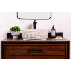 Açık Gri Doğal Taş El İşçiliği Kabartma Dokulu Çanak Lavabo – 42x42