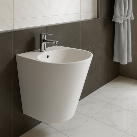 Turavit Igloo 51x44 cm Monoblok Lavabo – Armatür Delikli, Modern ve Kompakt Banyo Lavabosu