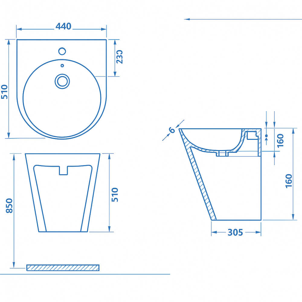Turavit Igloo 51x44 cm Monoblok Lavabo – Armatür Delikli, Modern ve Kompakt Banyo Lavabosu