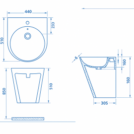 Turavit Igloo 51x44 cm Monoblok Lavabo – Armatür Delikli, Modern ve Kompakt Banyo Lavabosu