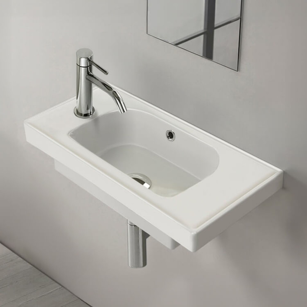 SmartLeft Etajerli Duvara Monte & Dolap Uyumlu Armatür Deliği Solda Seramik Lavabo – 50x28 cm, Beyaz SmartLeft Etajerli Duvara Monte & Dolap Uyumlu Armatür Deliği Solda Seramik Lavabo – 50x28 cm, Beyaz
