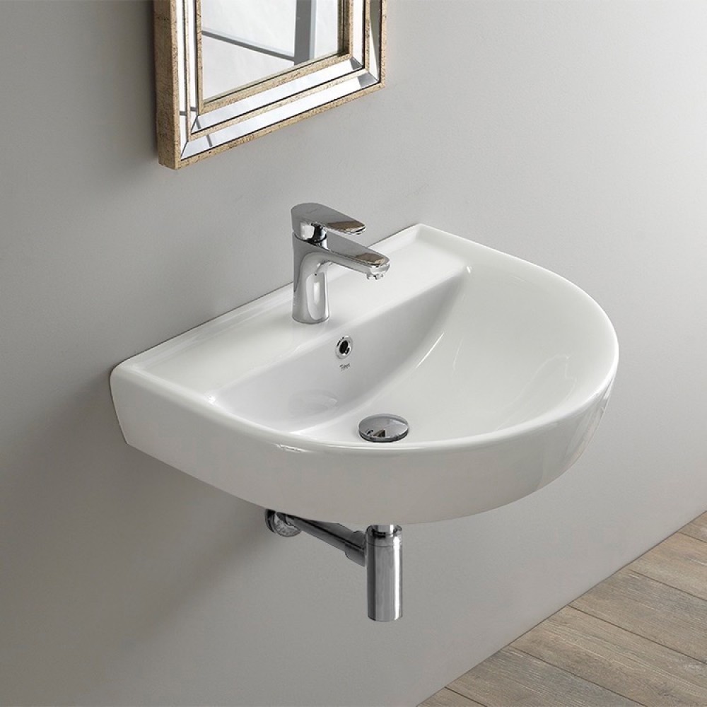 VersaWall Duvara Monte Armatür Delikli Seramik Lavabo – 45x35 cm, Beyaz