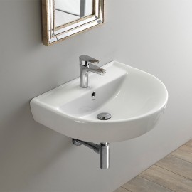 VersaWall Duvara Monte Armatür Delikli Seramik Lavabo – 45x35 cm, Beyaz